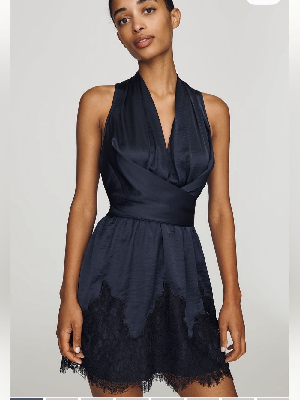 En Saison Navy Halter V-Neck Lace-Hem Mini Dress